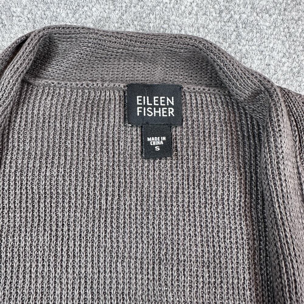 Eileen Fisher Organic Linen Cardigan Womens S Beige Taupe Open Knit Sweater - Picture 2 of 7